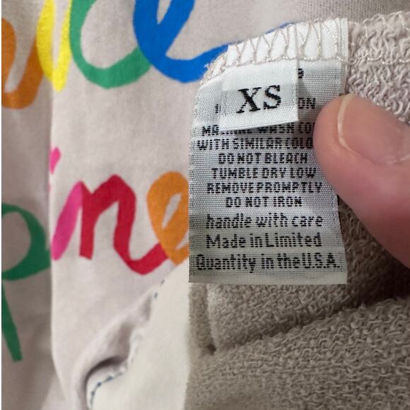 Lauren Moshi Jocelyn "Love Peace Happiness" Rainbow Stitch Sweatshirt XS - Picture 6 of 9